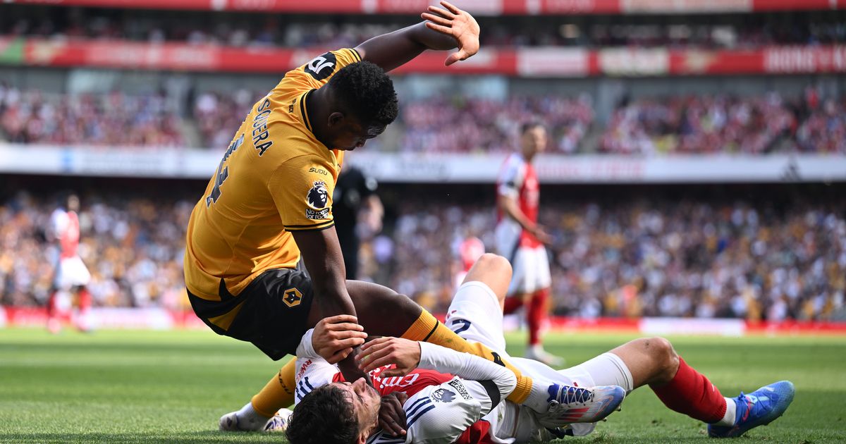 Arsenal furious as Wolves star pins Kai Havertz's throat before grabbing Gabriel Jesus' BUM