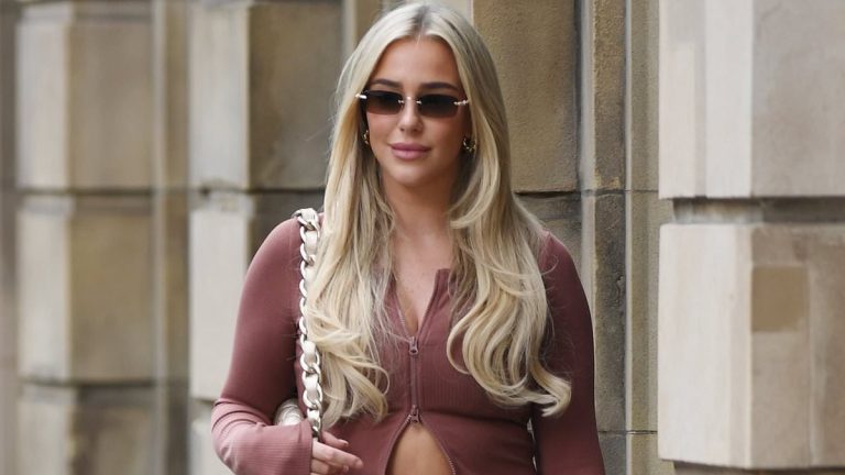 Taylor Ward cuts a chic casual figure in a matching tracksuit as she steps out in Manchester after tying the knot with footballer husband Riyad Mahrez