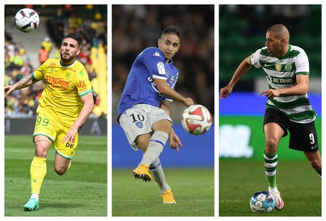 De gauche à droite : les footballeurs algériens Andy Delort, Ryad Boudebouz et Islam Slimani.