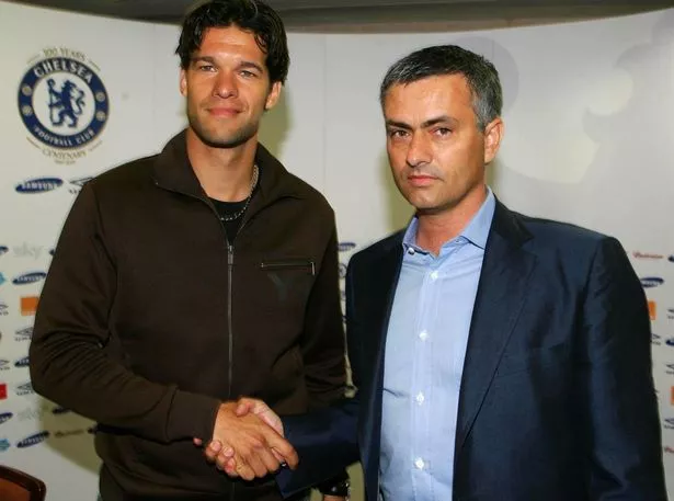 Michael Ballack being unveiled at Chelsea with manager Jose Mourinho