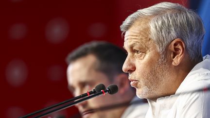 Bruno Genesio, l'entraîneur du LosC, le 1er octobre 2024 à Camphin-en-Pévèle (Nord). (SAMEER AL-DOUMY / AFP)