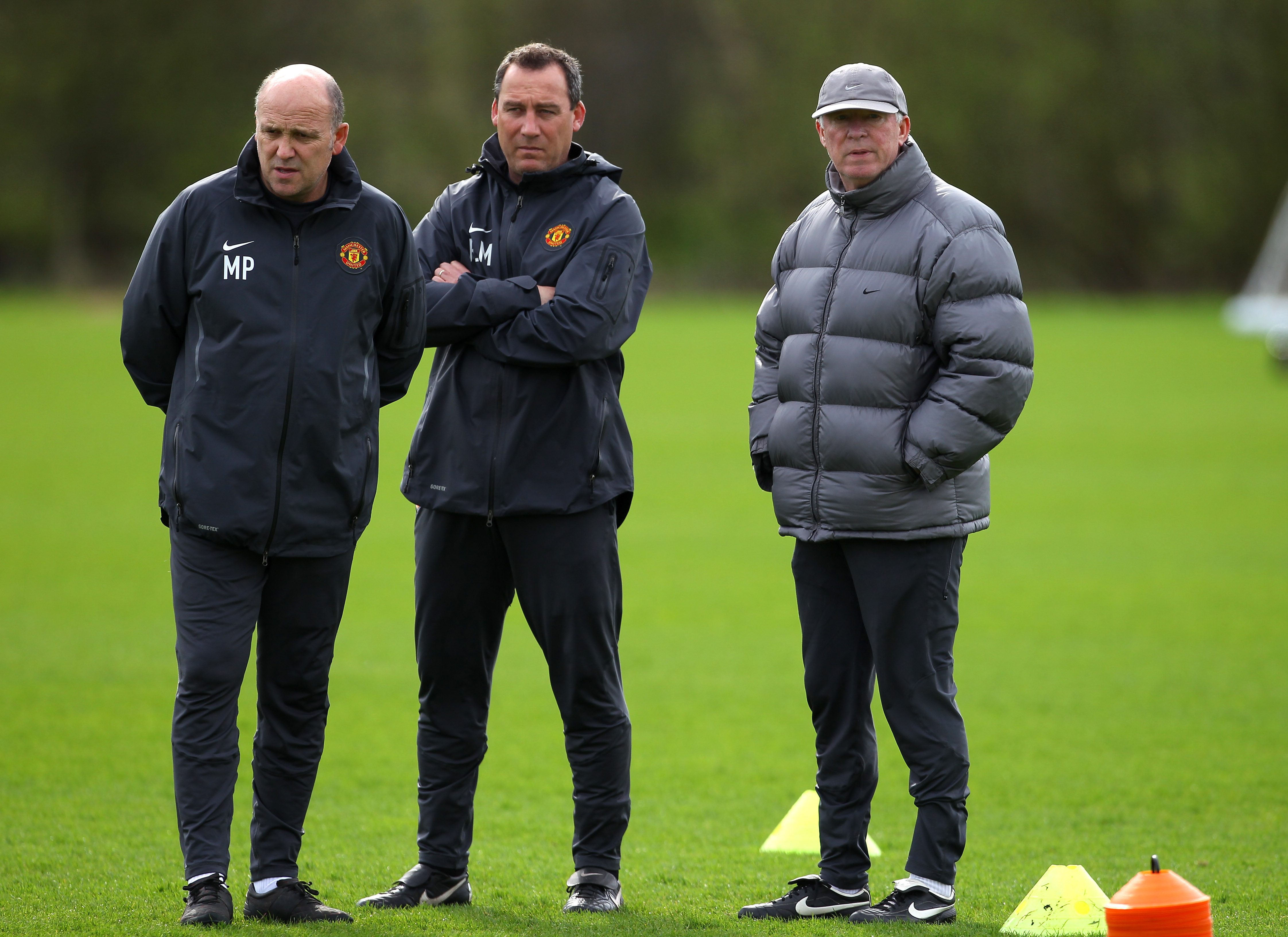 Sir Alex Ferguson, Rene Meulensteen and Mike Phelan.