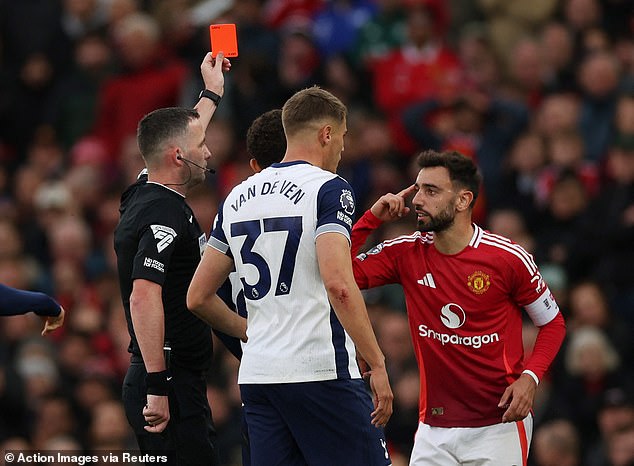 Fernandes shown a straight red card for a foul on James Maddison