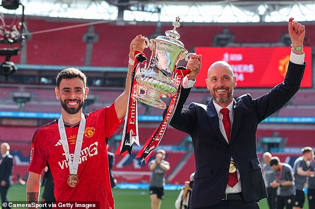 Erik Ten Hag avec des trophées en main