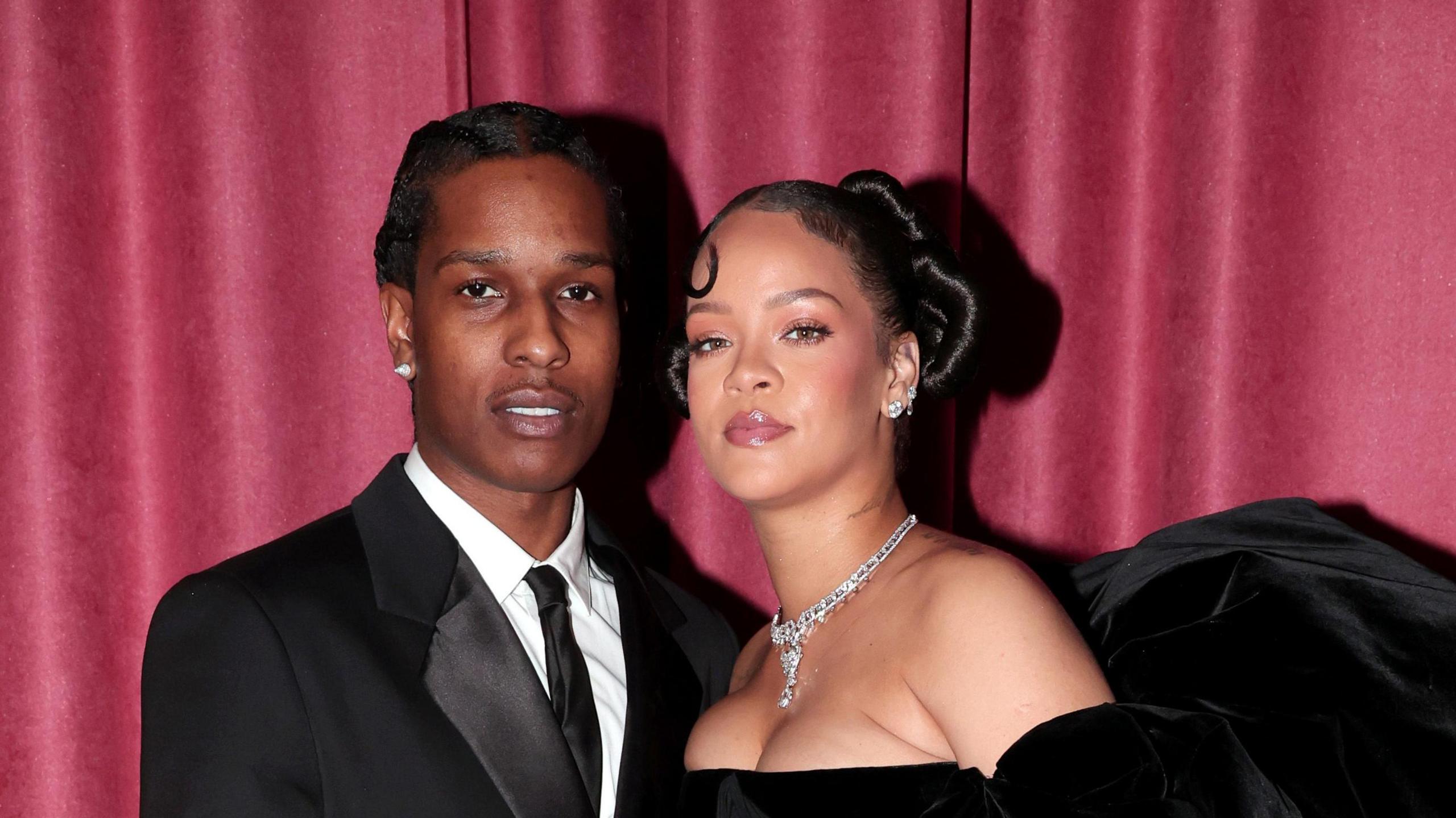 A$AP Rocky and Rihanna at the 2023 Golden Globe Awards