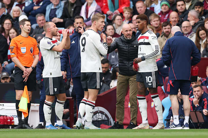 Christian Eriksen, Rasmus Hojlund, Erik ten Hag, Marcus Rashford