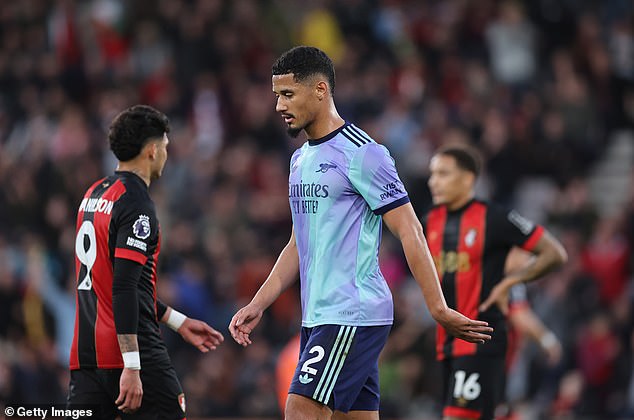 William Saliba est devenu le troisième joueur d'Arsenal à être expulsé cette saison lors de son carton rouge contre Bournemouth