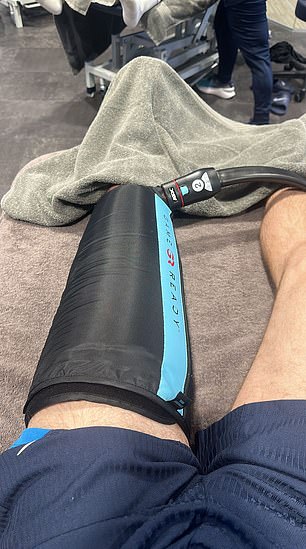 Palmer posted an image wearing a 'Game Ready' wrap, used for hot and cold therapy, on his left knee