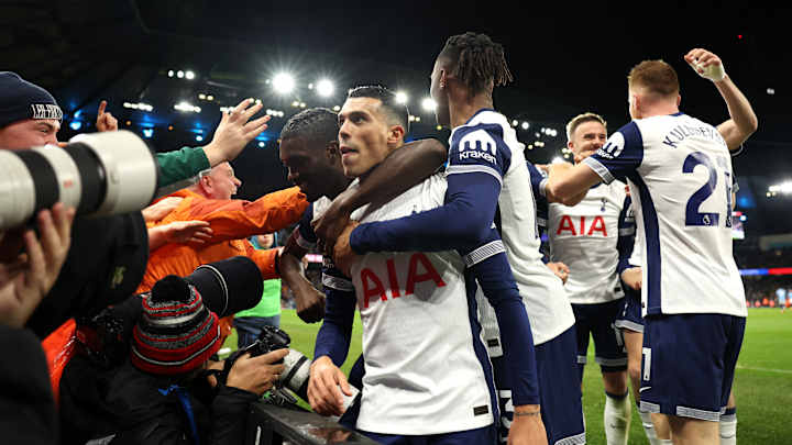 Pedro Porro celebrated Tottenham's third goal of the night