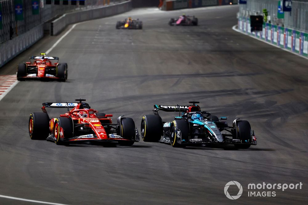 Charles Leclerc, Ferrari SF-24 en duel avec George Russell, Mercedes F1 W15