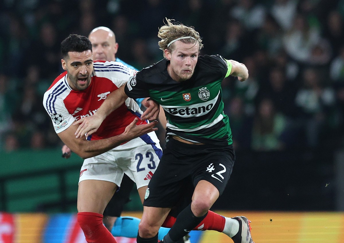 Morten Hjulmand en action pour le Sporting contre Arsenal