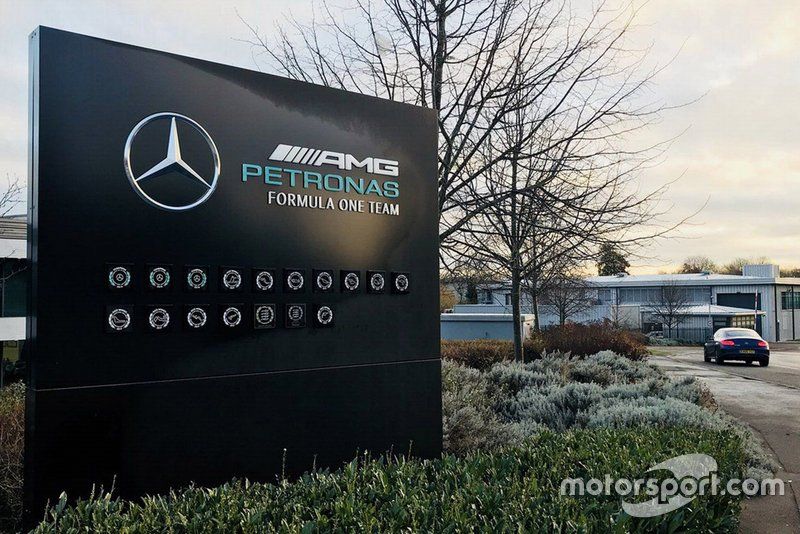 Mercedes AMG F1 Brackley, factory sign at the entrance