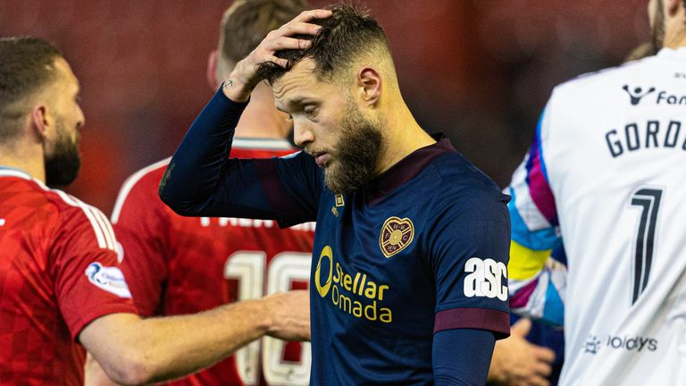 Hearts' Jorge Grant looks dejected at full time