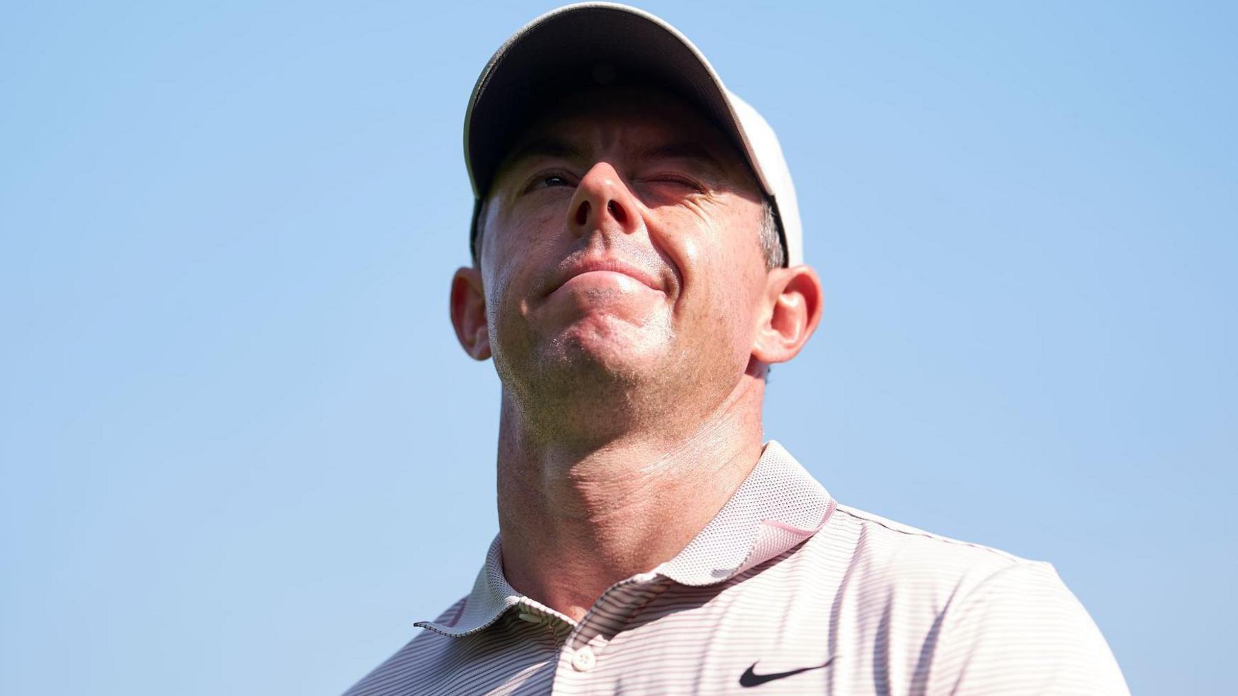 Rory McIlroy looks a little frustrated during his opening round in Dubai