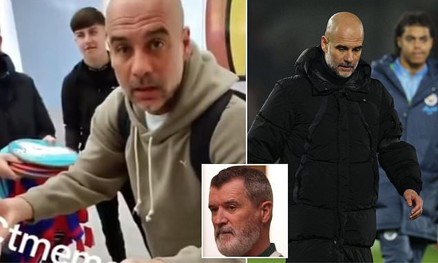 Pep Guardiola sermonnant des chasseurs d'autographes