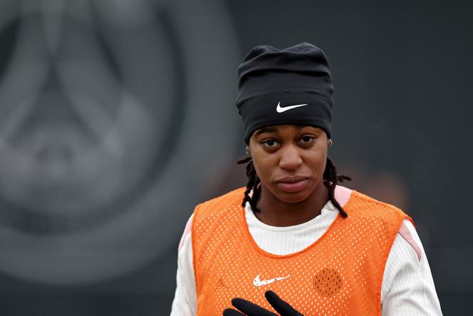 Marie-Antoinette Katoto, lors d’une séance d’entraînement du Paris Saint-Germain à Poissy (Yvelines), le 17 janvier 2025.