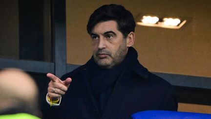 Paulo Fonseca, lors du match Lyon-Ludogorets Razgrad, le 3 janvier 2025, en Ligue Europa. (OLIVIER CHASSIGNOLE / AFP)