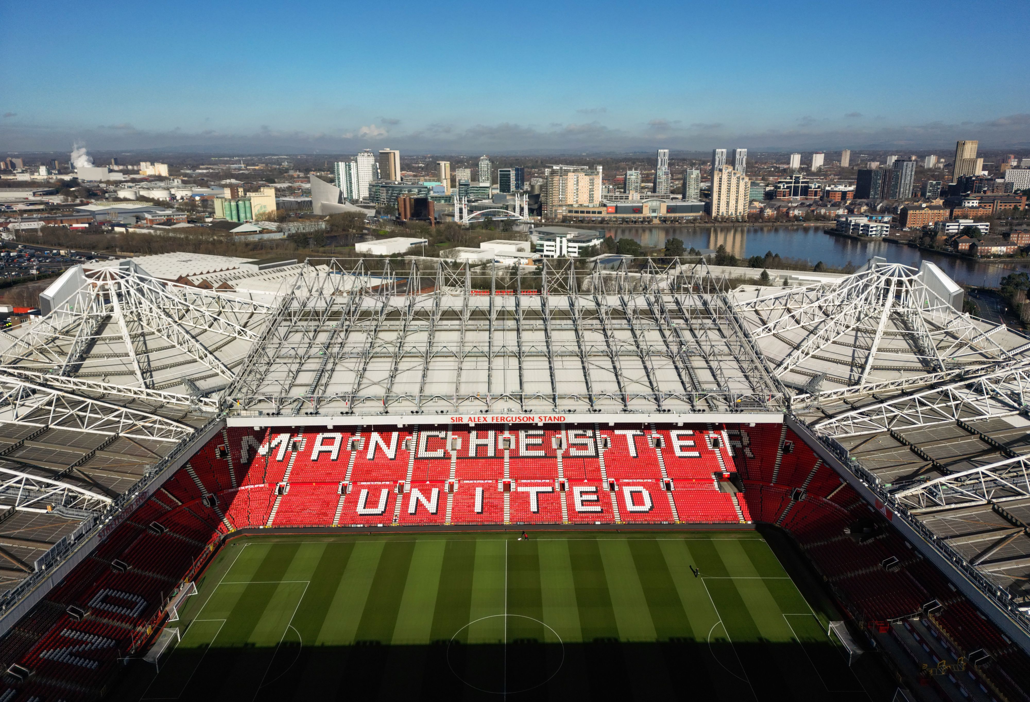 Vue aérienne d'Old Trafford avant le match Premier League entre Manchester United et Fulham