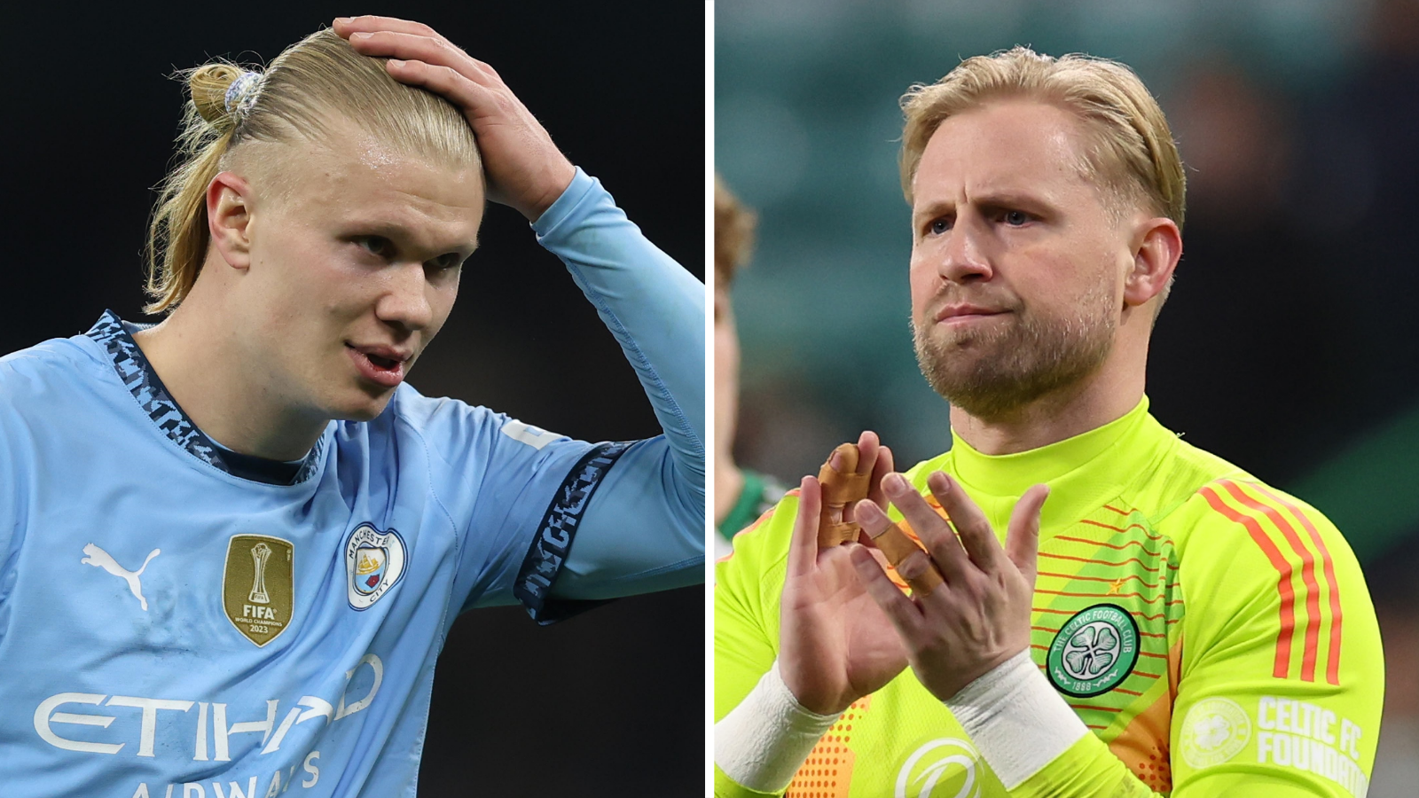 Erling Haaland de Manchester City et Kasper Schmeichel de Celtic