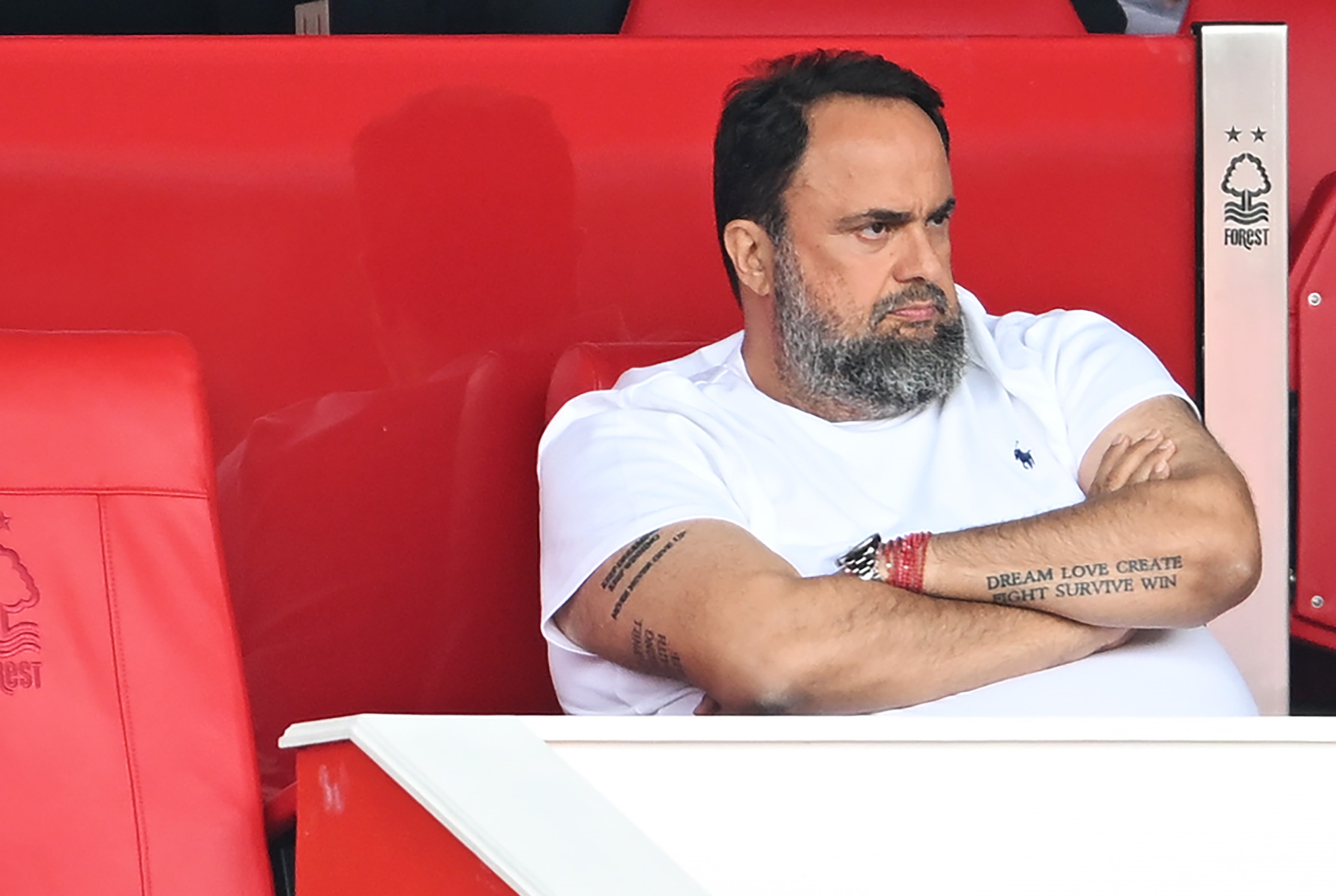 Evangelos Marinakis regarde le match